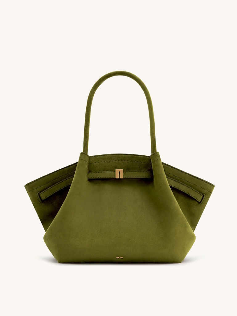 Jw Pei Hana Medium Faux Suede Tote Bag - Dark Olive